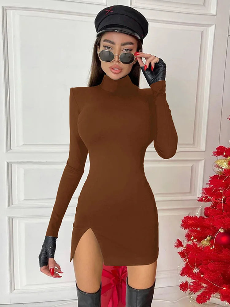 Vestido Bodycon Preto Manga Longa – Elegância Urbana Minimalista