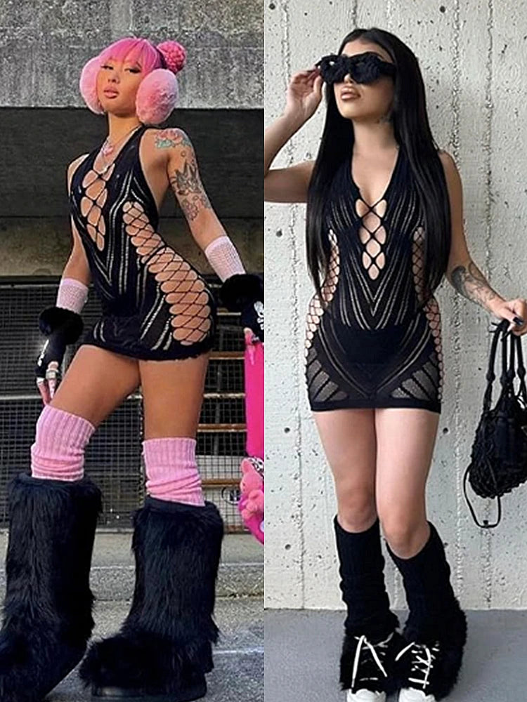 Vestido Curto em Renda Transparente – Estilo Urbana & Noite