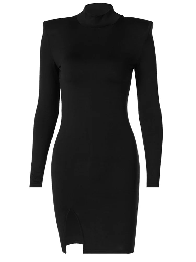 Vestido Bodycon Preto Manga Longa – Elegância Urbana Minimalista