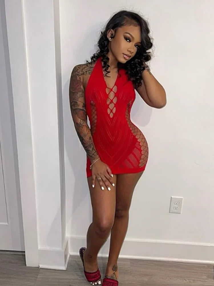 Vestido Curto em Renda Transparente – Estilo Urbana & Noite