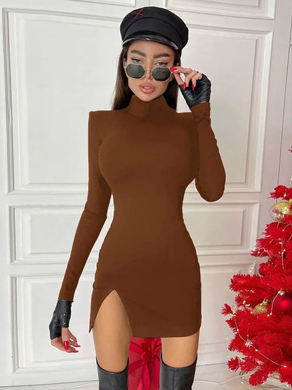 Vestido Bodycon Preto Manga Longa – Elegância Urbana Minimalista