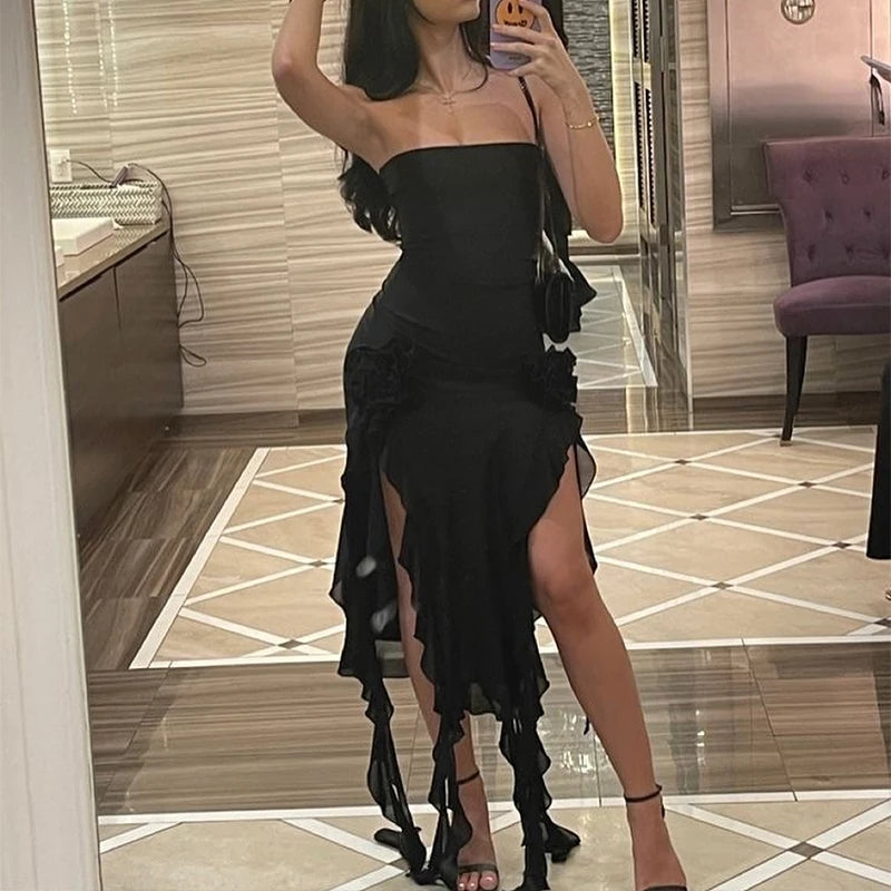 Vestido Midi Feminino Tomara que Caia com Fenda – Várias Cores Disponíveis