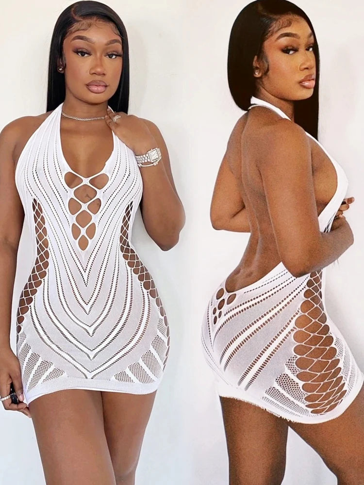 Vestido Curto em Renda Transparente – Estilo Urbana & Noite